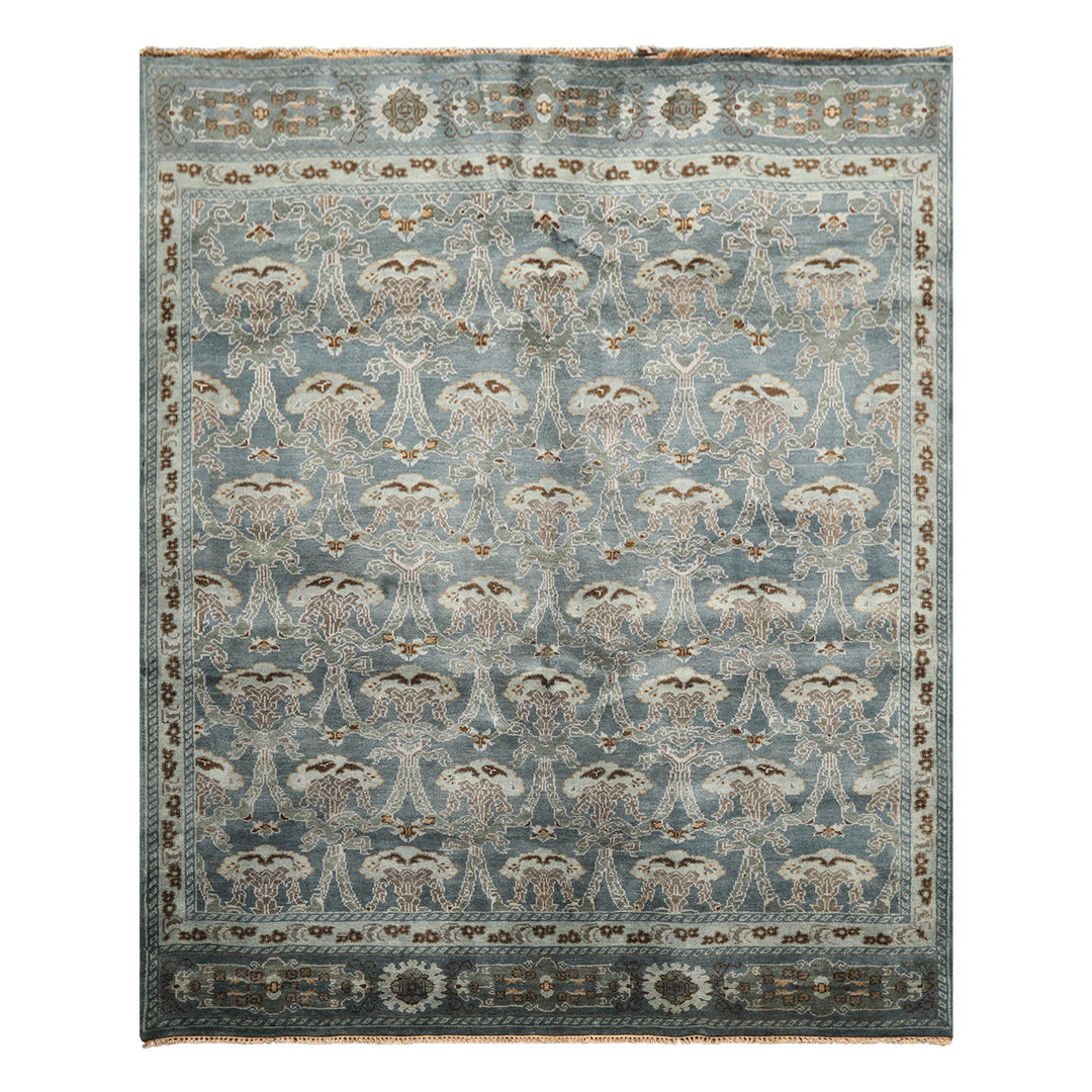8x10 Aqua, Taupe, Brown Color Hand Knotted Tibetan Wool Traditional Oriental Rug
