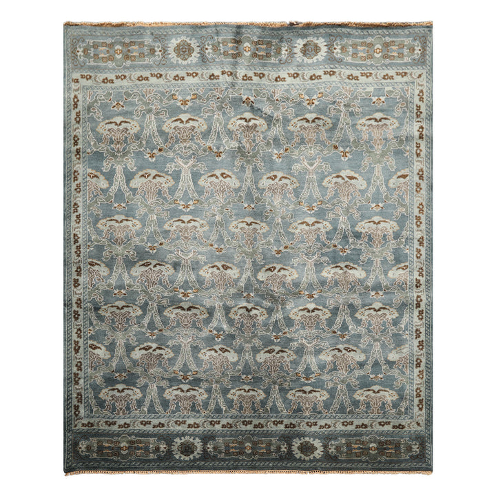 8x10 Aqua, Taupe, Brown Color Hand Knotted Tibetan Wool Traditional Oriental Rug