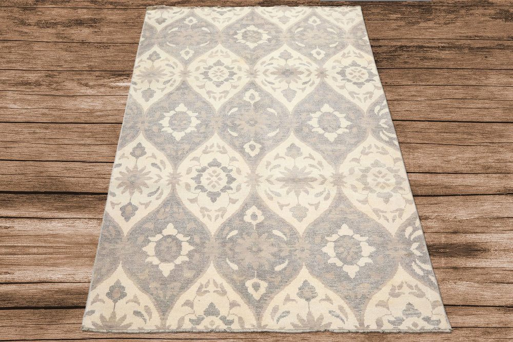 6x9 Ivory, Gray, Taupe Color Hand Knotted Oushak Wool Transitional Oriental Rug