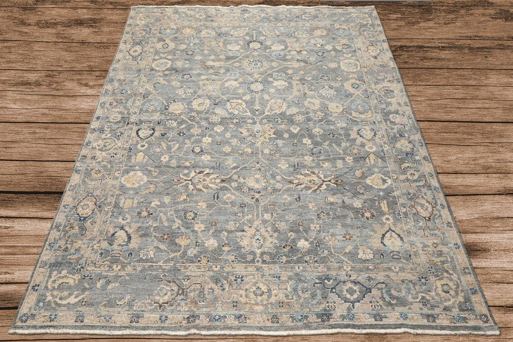 8x10 Slate, Blue, Gray Color Hand Knotted Oushak Wool Traditional Oriental Rug