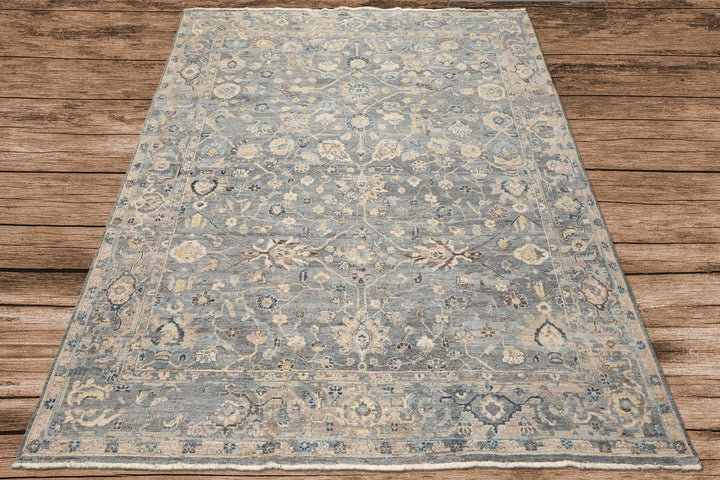 8x10 Slate, Blue, Gray Color Hand Knotted Oushak Wool Traditional Oriental Rug