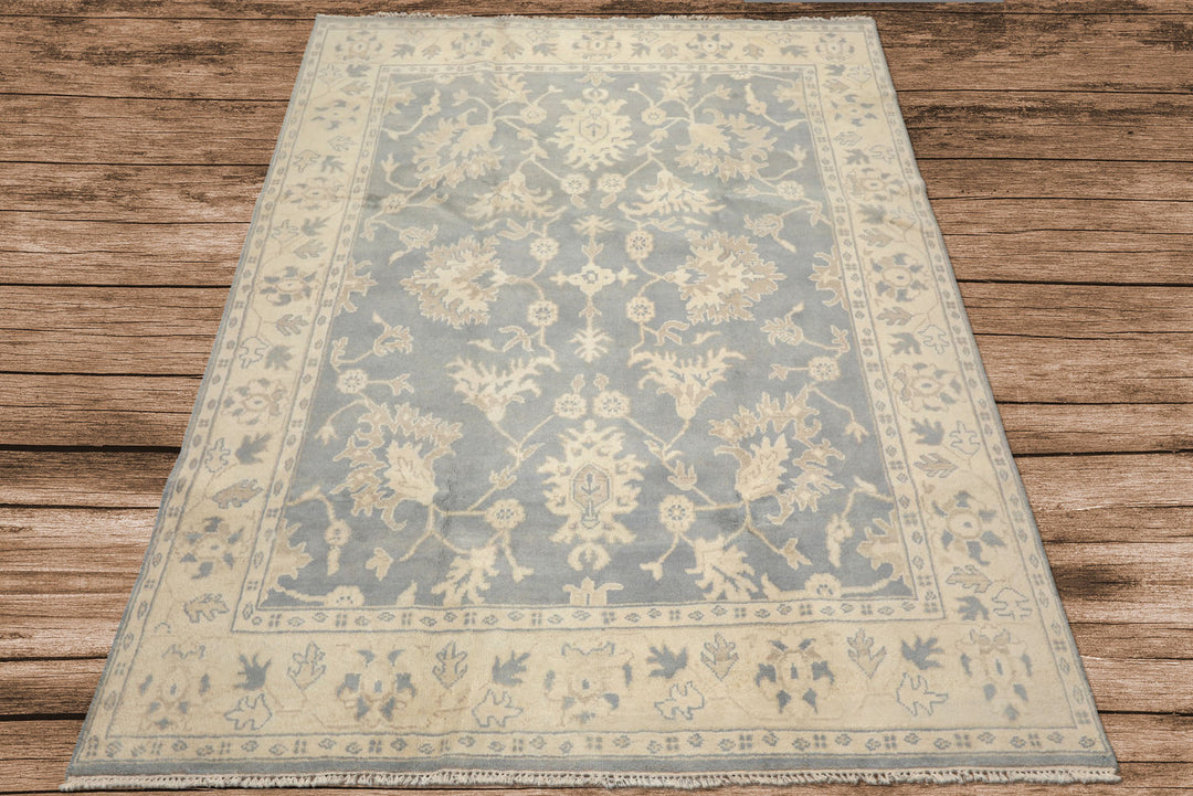 8x10 Slate, Blue, Ivory Color Hand Knotted Oushak Wool Traditional Oriental Rug