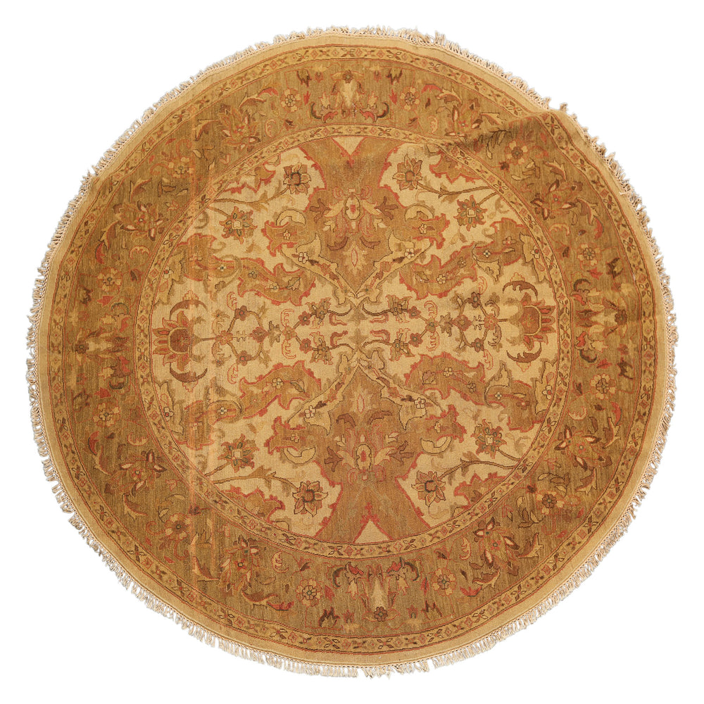 8 Round Tan, Sage, Rust Color Hand Knotted Soumak Wool Traditional Oriental Rug