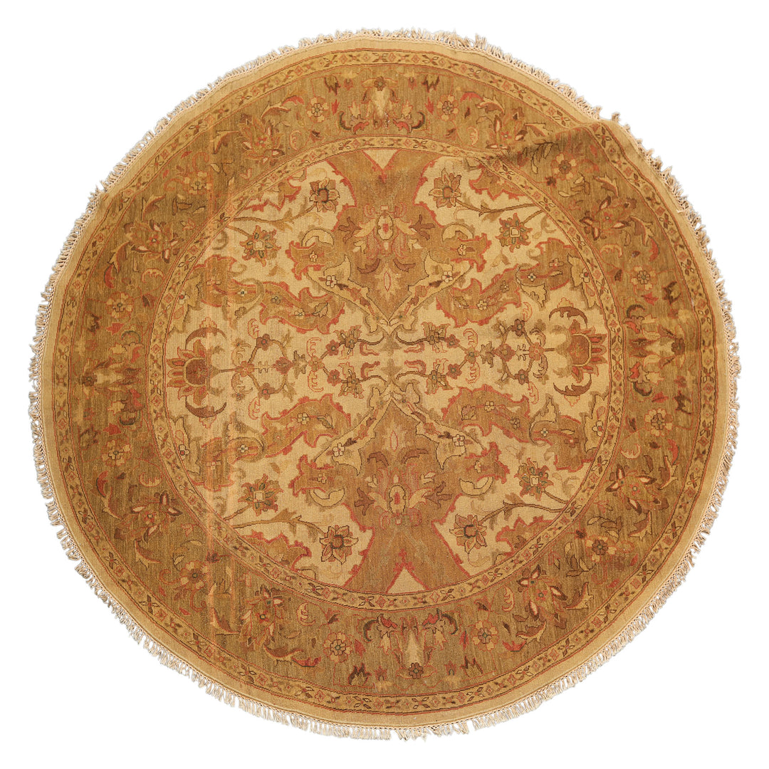 8 Round Tan, Sage, Rust Color Hand Knotted Soumak Wool Traditional Oriental Rug