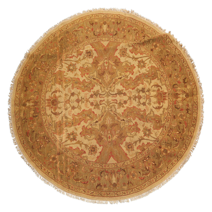 8 Round Tan, Sage, Rust Color Hand Knotted Soumak Wool Traditional Oriental Rug