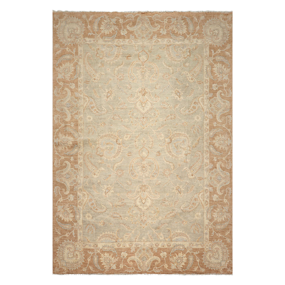 10x14 Seafoam, Mocha, Ivory Color Hand Knotted Peshawar Wool Traditional Oriental Rug