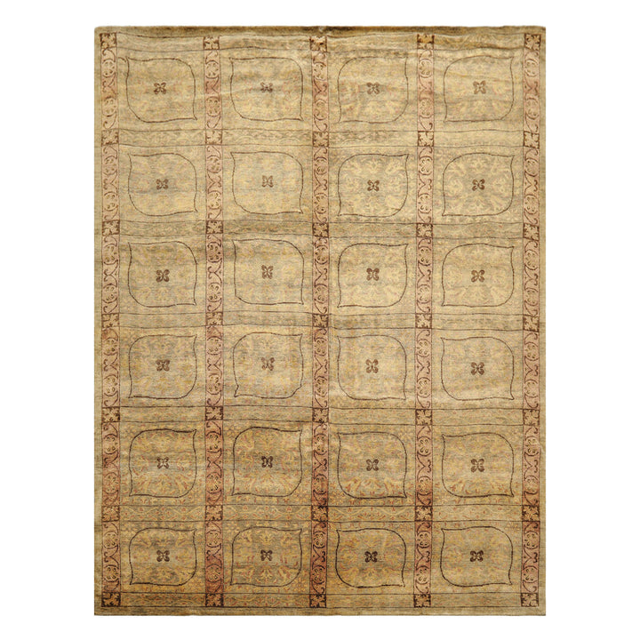 8x10 Moss, Gold, Blush Color Hand Knotted Tibetan Wool Transitional Oriental Rug