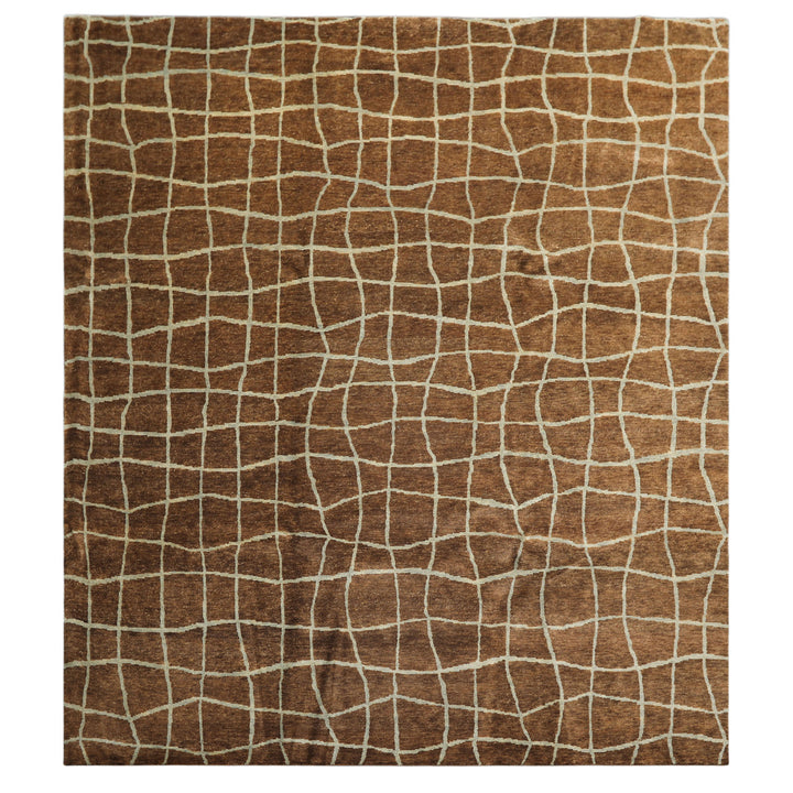 8x10 Brown, Aqua, Color Hand Knotted Tibetan Wool Modern &amp; Contemporary Oriental Rug