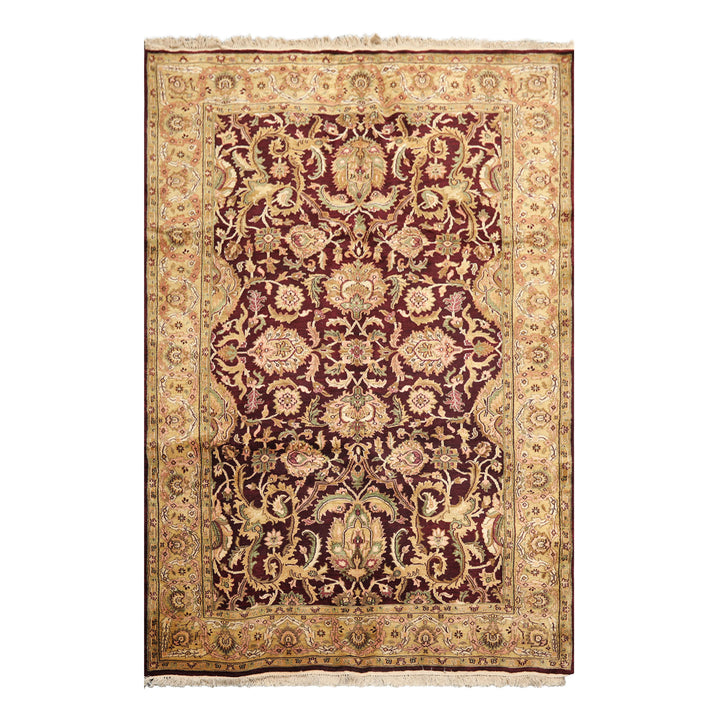 6x9 Maroon, Gold, Sage Color Hand Knotted Agra New Zealand Wool Traditional Oriental Rug