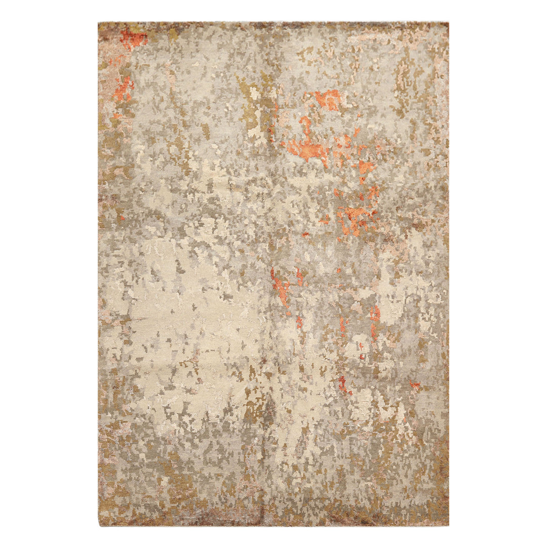 6x9 Beige, Brown, Gray Color Hand Knotted Tibetan Wool &amp; Bamboo Silk Modern &amp; Contemporary Oriental Rug