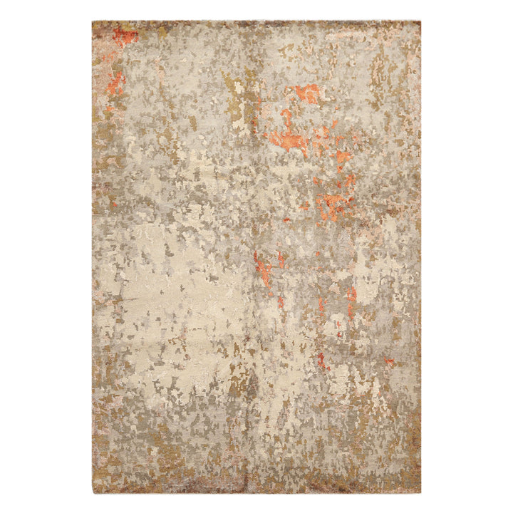 6x9 Beige, Brown, Gray Color Hand Knotted Tibetan Wool &amp; Bamboo Silk Modern &amp; Contemporary Oriental Rug