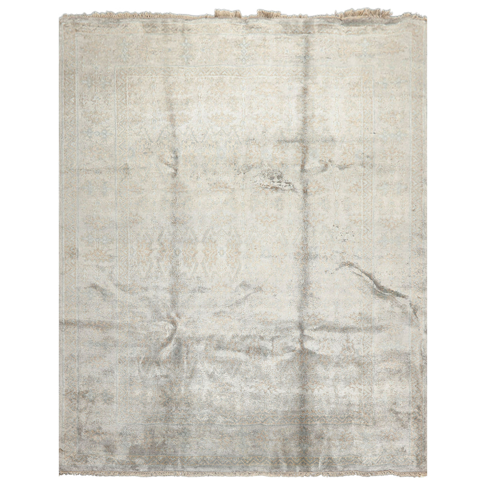 8x10 Gray, Aqua, Tan Color Hand Knotted Oushak Viscose Transitional Oriental Rug