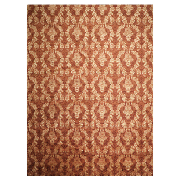 10x14 Rust, Burnt Orange, Pistachio Color Hand Knotted Tibetan Wool &amp; Bamboo Silk Transitional Oriental Rug