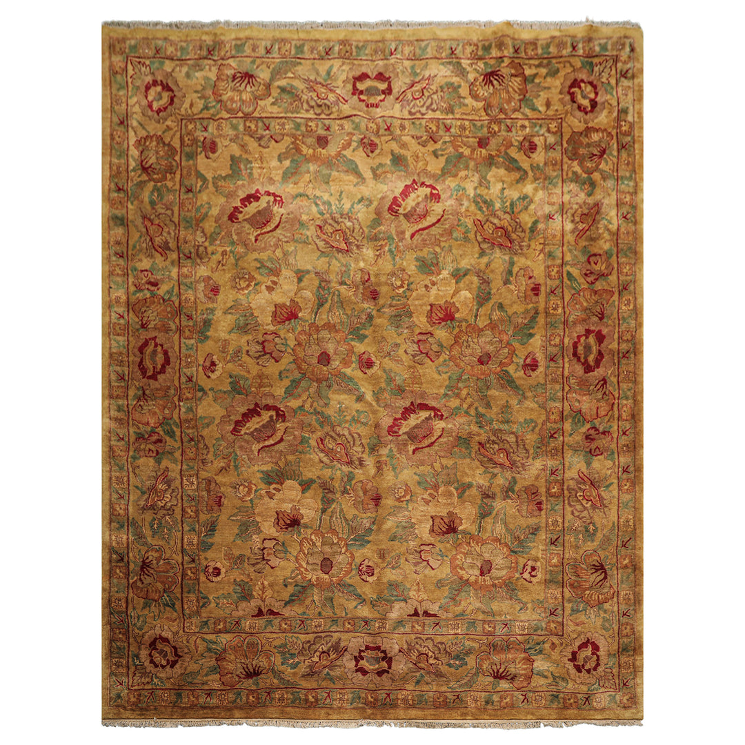 9x12 Gold, Sage, Red Color Hand Knotted Agra Wool Traditional Oriental Rug