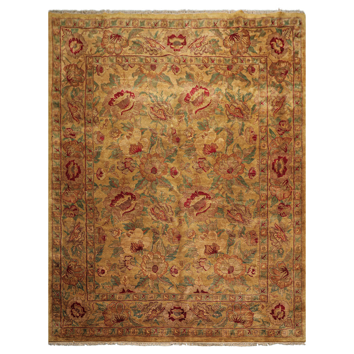 9x12 Gold, Sage, Red Color Hand Knotted Agra Wool Traditional Oriental Rug