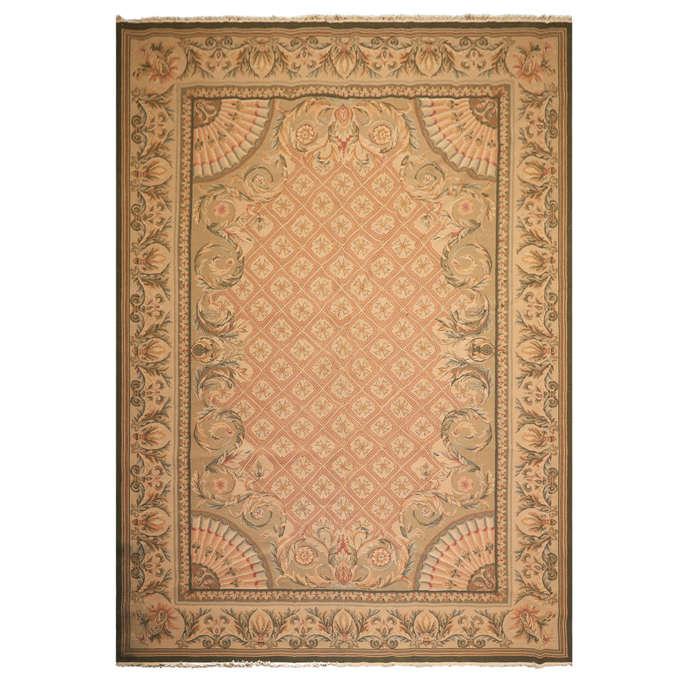 9x13 Blush, Sage, Tan Color Hand Knotted Soumak Wool Traditional Oriental Rug