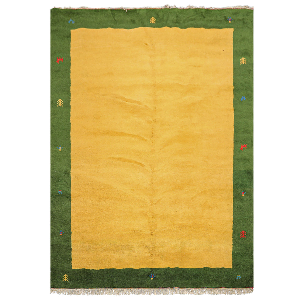 8x11 Gold, Green, Red Color Hand Knotted Gabbeh Wool Modern & Contemporary Oriental Rug
