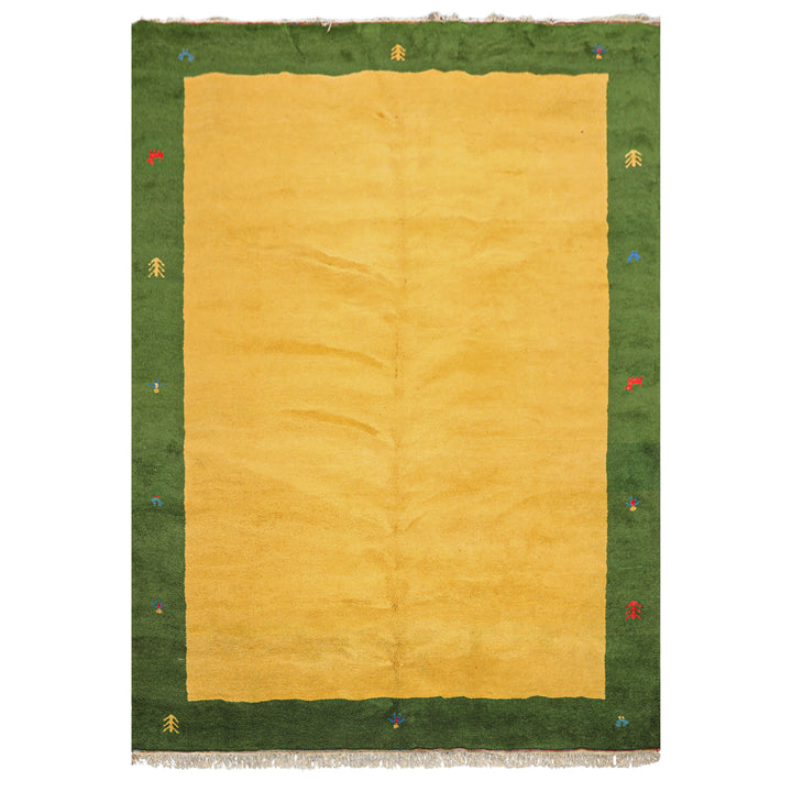 8x11 Gold, Green, Red Color Hand Knotted Gabbeh Wool Modern &amp; Contemporary Oriental Rug