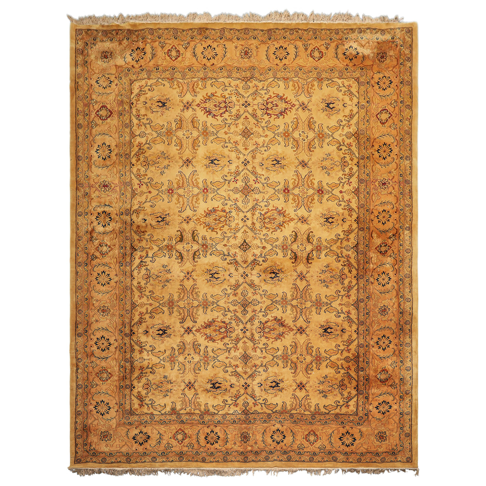 9x12 Tan, Peach, Navy Color Hand Knotted Oushak Wool Traditional Oriental Rug