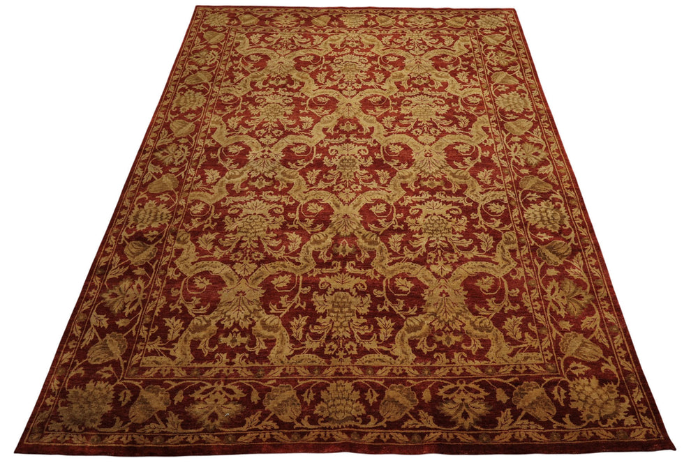 9x12 Burnt Orange, Gold, Olive Color Hand Knotted Jaipur Wool Transitional Oriental Rug