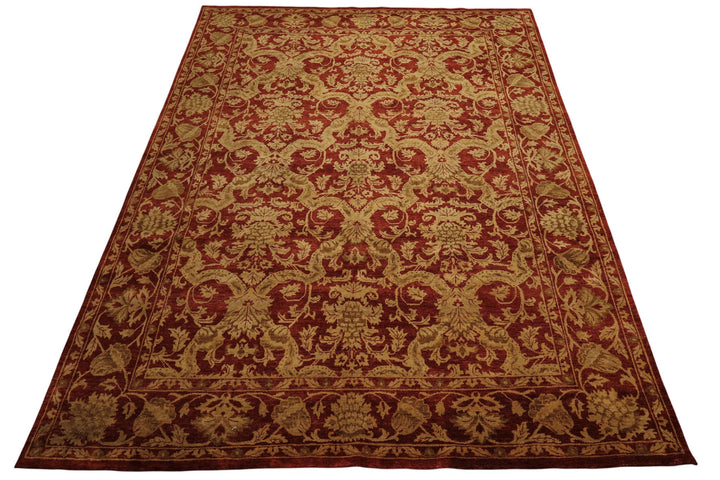 9x12 Burnt Orange, Gold, Olive Color Hand Knotted Jaipur Wool Transitional Oriental Rug