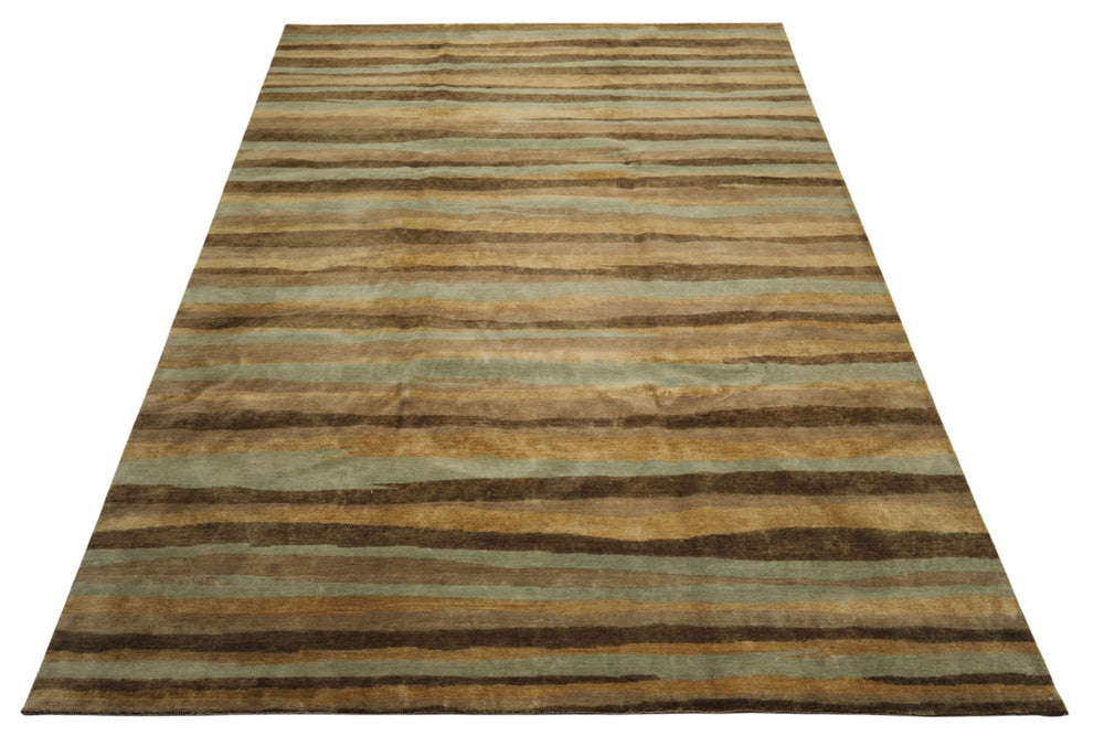 9x12 Taupe, Brown, Mint Color Hand Knotted Tibetan Wool Modern & Contemporary Oriental Rug
