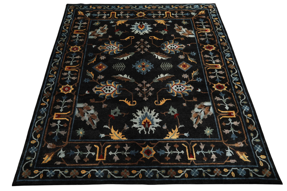 8x10 Charcoal, Blue, Aqua Color Hand Knotted Tibetan Wool Traditional Oriental Rug