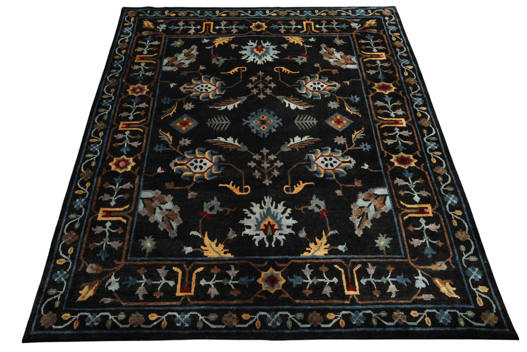 8x10 Charcoal, Blue, Aqua Color Hand Knotted Tibetan Wool Traditional Oriental Rug