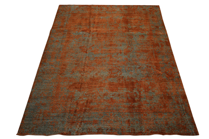8x10 Teal, Orange, Color Hand Knotted Sherpa Wool Modern &amp; Contemporary Oriental Rug