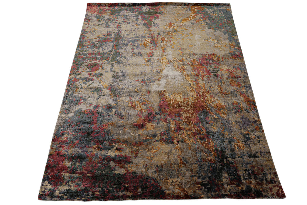 6x9 Gray, Lavender, Plum Color Hand Knotted Sherpa Bamboo Silk Modern Oriental Rug
