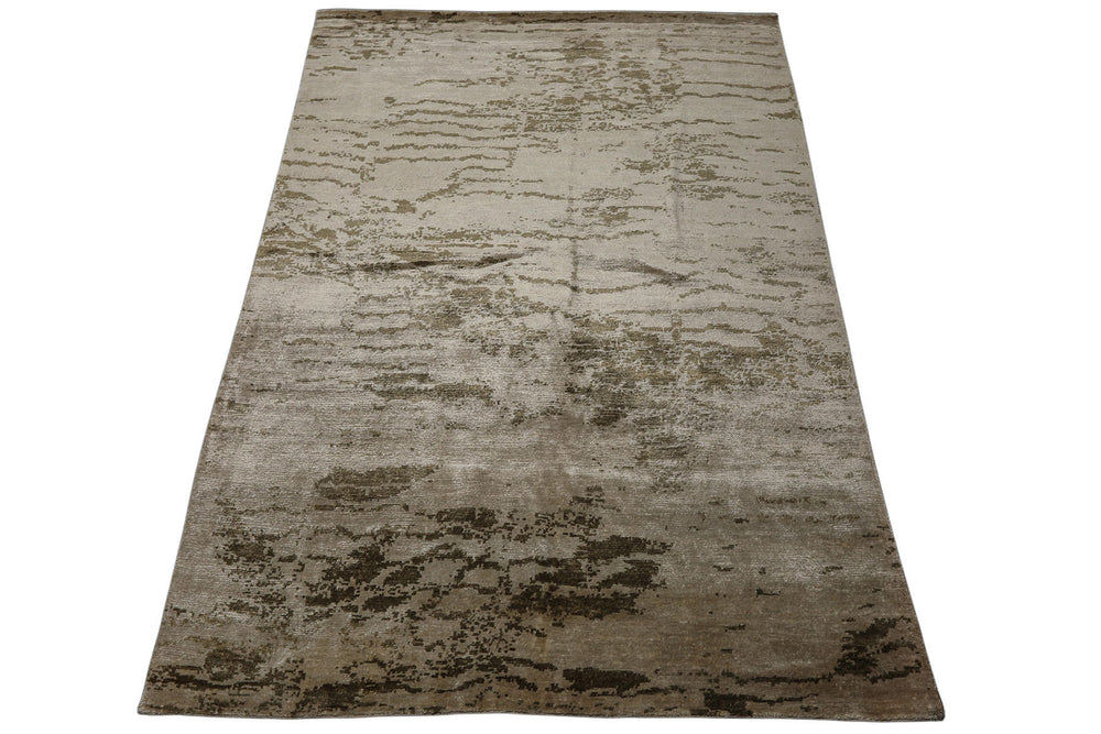 6x9 Beige, Tan, Olive Color Hand Knotted Sherpa Bamboo Silk Modern Oriental Rug