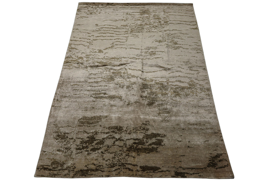 6x9 Beige, Tan, Olive Color Hand Knotted Sherpa Bamboo Silk Modern Oriental Rug