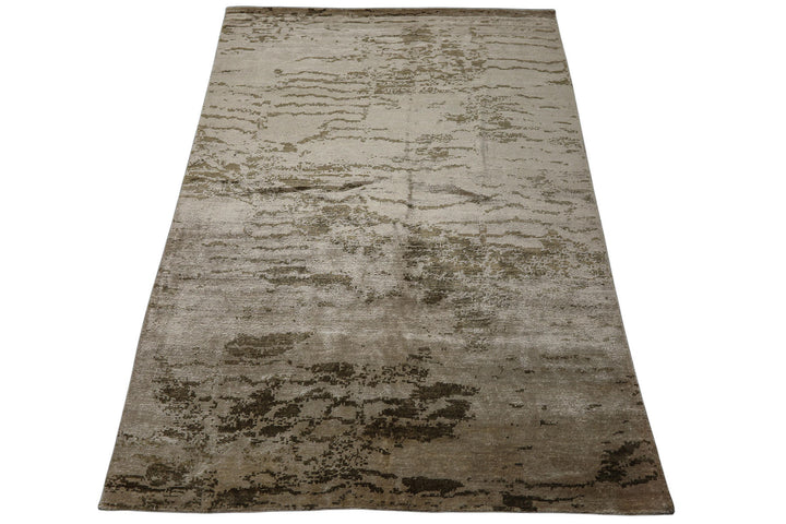 6x9 Beige, Tan, Olive Color Hand Knotted Sherpa Bamboo Silk Modern Oriental Rug