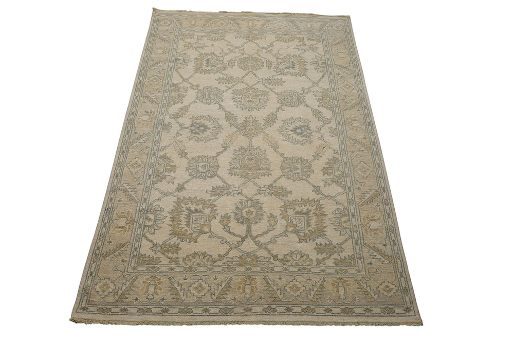 6x9 Beige, Slate, Brown Color Hand Knotted Oushak Wool Traditional Oriental Rug