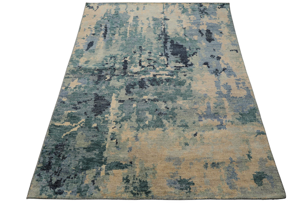 6x9 Beige, Mint, Blue Color Hand Knotted Oushak Wool Modern Oriental Rug
