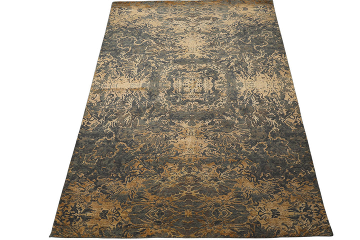 6x9 Gray, Slate, Caramel Color Hand Knotted Sherpa Bamboo Silk &amp; Wool Modern Oriental Rug