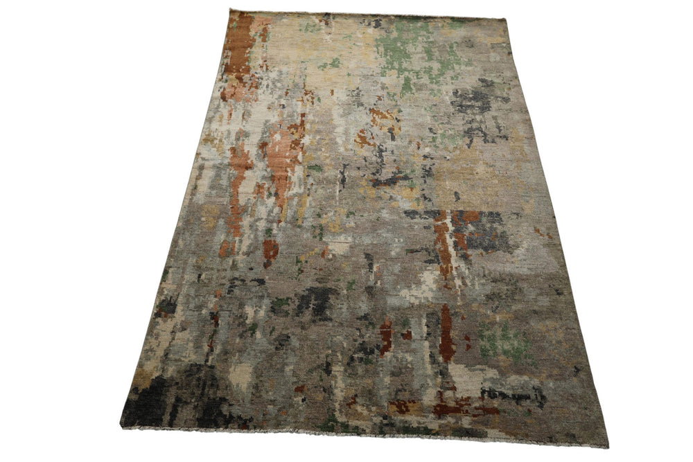 6x9 Gray, Taupe, Brown Color Hand Knotted Sherpa Wool Modern Oriental Rug