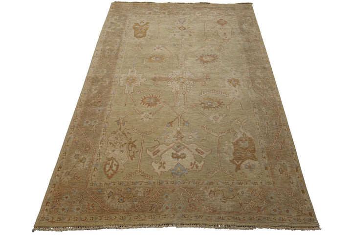 6x9 Beige, Brown, Slate Color Hand Knotted Oushak Wool Traditional Oriental Rug