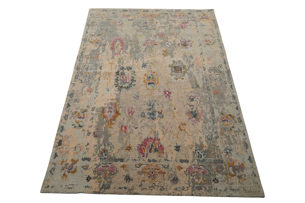 6x9 Taupe, Beige, Gray Color Hand Knotted Sherpa Wool & Bamboo Silk  Oriental Rug