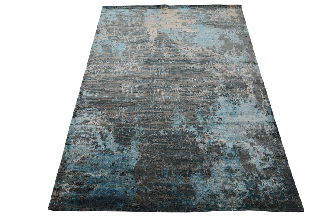 6x9 Teal, Blue, Gray Color Hand Knotted Sherpa Wool / Bamboo Silk  Oriental Rug
