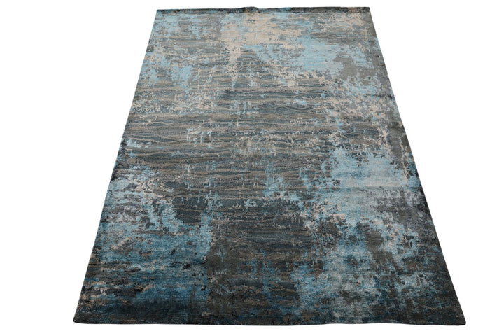 6x9 Teal, Blue, Gray Color Hand Knotted Sherpa Wool / Bamboo Silk  Oriental Rug