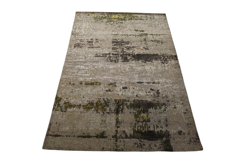 6x9 Beige, Taupe, Green Color Hand Knotted Sherpa Wool & Bamboo Silk Modern Oriental Rug