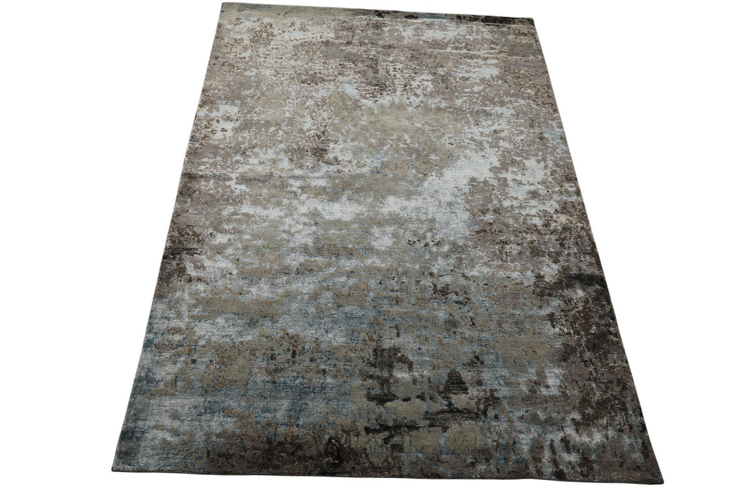 6x9 Gray, Aqua, Brown Color Hand Knotted Sherpa Wool &amp; Bamboo Silk Modern Oriental Rug