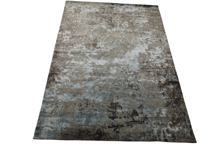 6x9 Gray, Aqua, Brown Color Hand Knotted Sherpa Wool &amp; Bamboo Silk Modern Oriental Rug