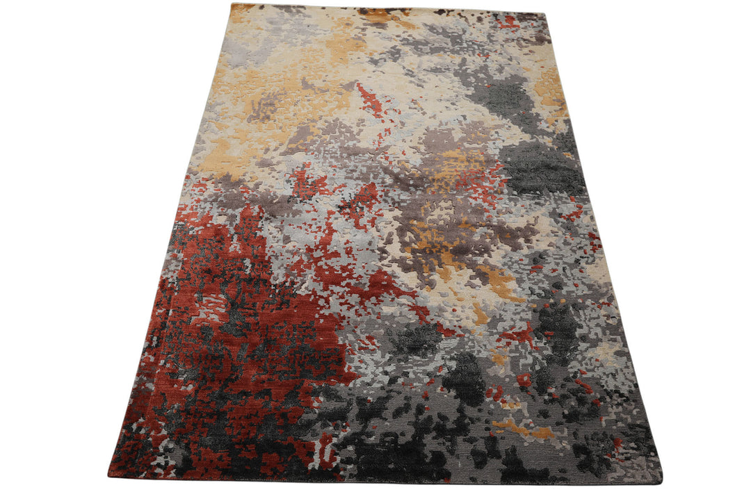 6x9 Ivory, Graphite, Rust Color Hand Knotted Sherpa Wool &amp; Bamboo Silk Modern Oriental Rug
