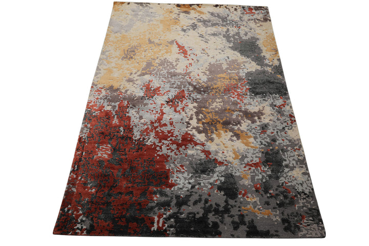 6x9 Ivory, Graphite, Rust Color Hand Knotted Sherpa Wool &amp; Bamboo Silk Modern Oriental Rug