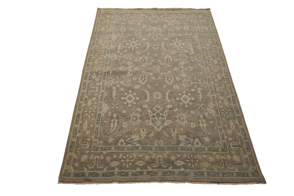 6x9 Taupe, Slate, Beige Color Hand Knotted Oushak Wool Traditional Oriental Rug