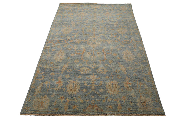 6x9 Aqua, Beige, Tan Color Hand Knotted Oushak Wool Traditional Oriental Rug