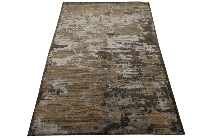 6x9 Brown, Silver, Gold Color Hand Knotted Sherpa Wool &amp; Bamboo Silk Modern Oriental Rug