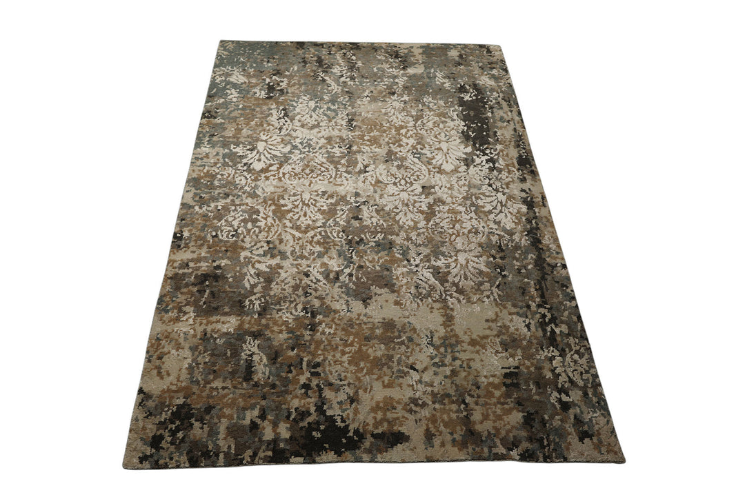 6x9 Beige, Brown, Charcoal Color Hand Knotted Sherpa Wool &amp; Bamboo Silk Modern Oriental Rug